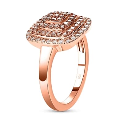 Natural Champagne and White Diamond 0.75 ctw Cluster Ring in Vermeil Rose Gold Over Sterling Silver (Size 11.5)
