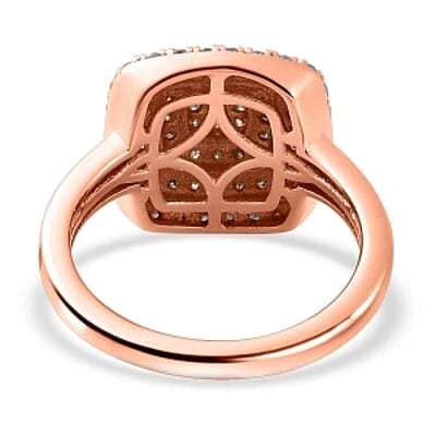 Natural Champagne and White Diamond 0.75 ctw Cluster Ring in Vermeil Rose Gold Over Sterling Silver (Size 11.5)