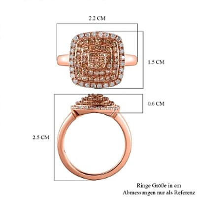 Natural Champagne and White Diamond 0.75 ctw Cluster Ring in Vermeil Rose Gold Over Sterling Silver (Size 11.5)