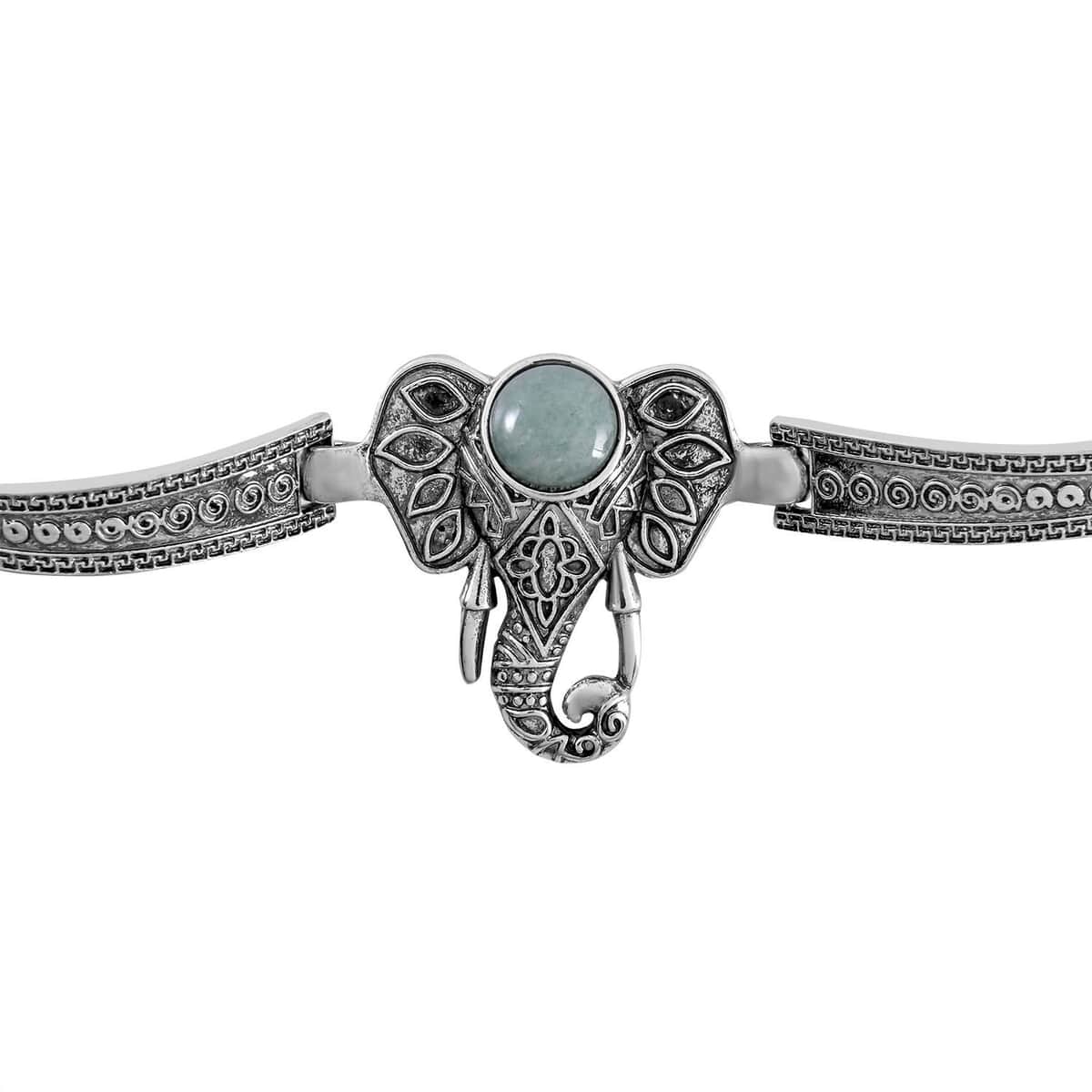Green Aventurine Elephant Bracelet in Silvertone (7-9In) 5.00 ctw image number 4