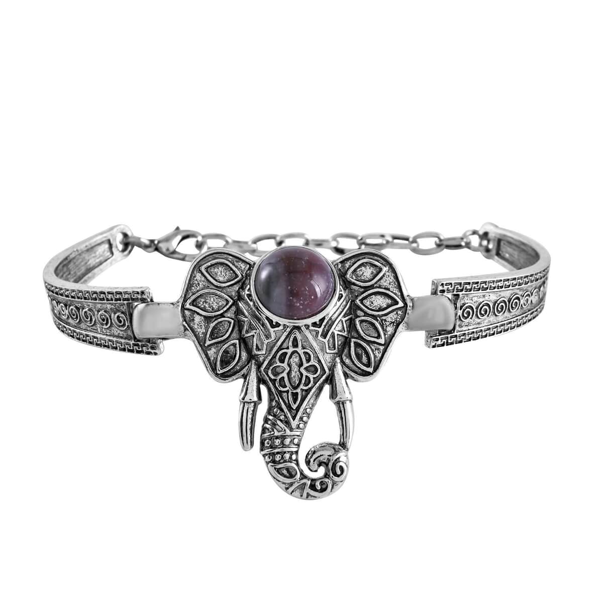 Indian Agate Elephant Bracelet in Silvertone (7-9In) 5.00 ctw image number 0