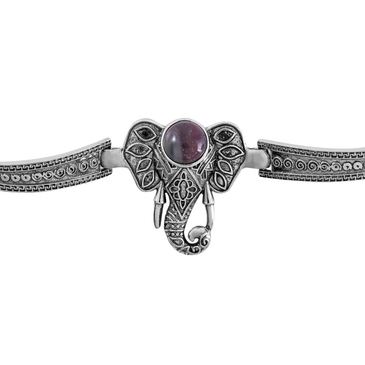 Indian Agate Elephant Bracelet in Silvertone (7-9In) 5.00 ctw image number 4