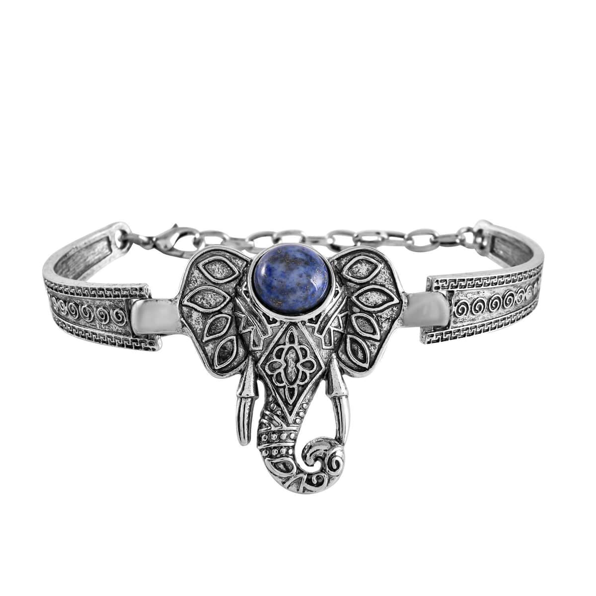 Lapis Lazuli Elephant Bracelet in Silvertone (7-9In) 5.00 ctw image number 0