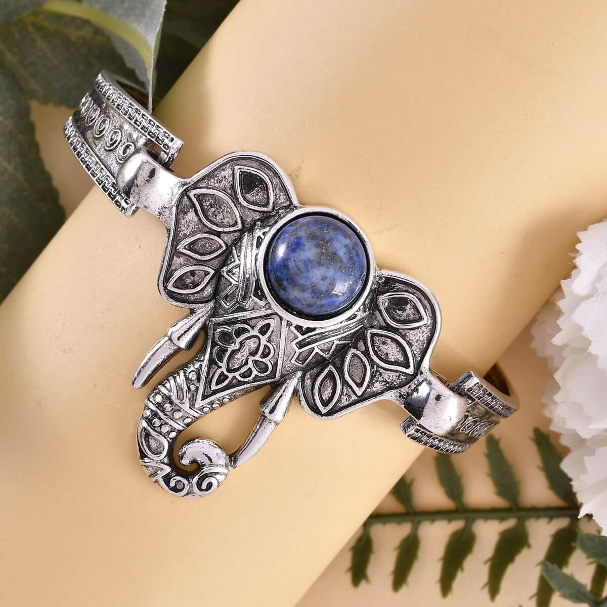 Lapis Lazuli Elephant Bracelet in Silvertone (7-9In) 5.00 ctw image number 1