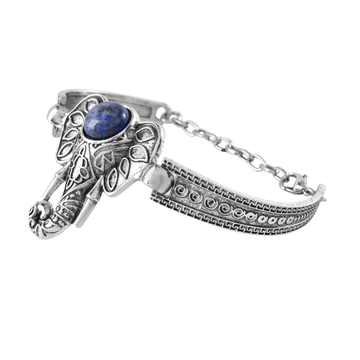 Lapis Lazuli Elephant Bracelet in Silvertone (7-9In) 5.00 ctw image number 2
