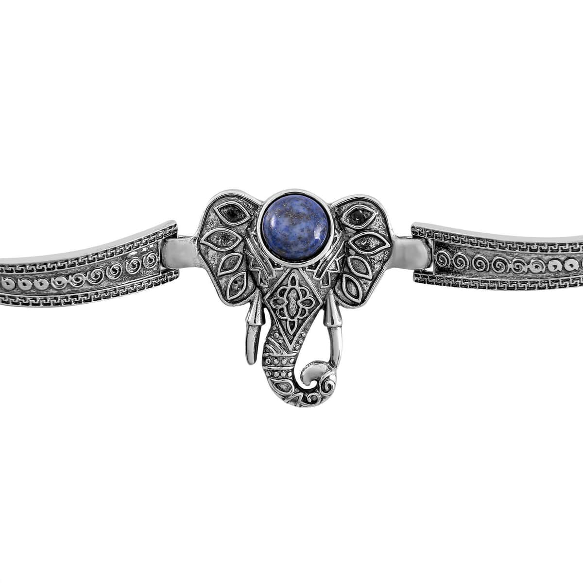 Lapis Lazuli Elephant Bracelet in Silvertone (7-9In) 5.00 ctw image number 3