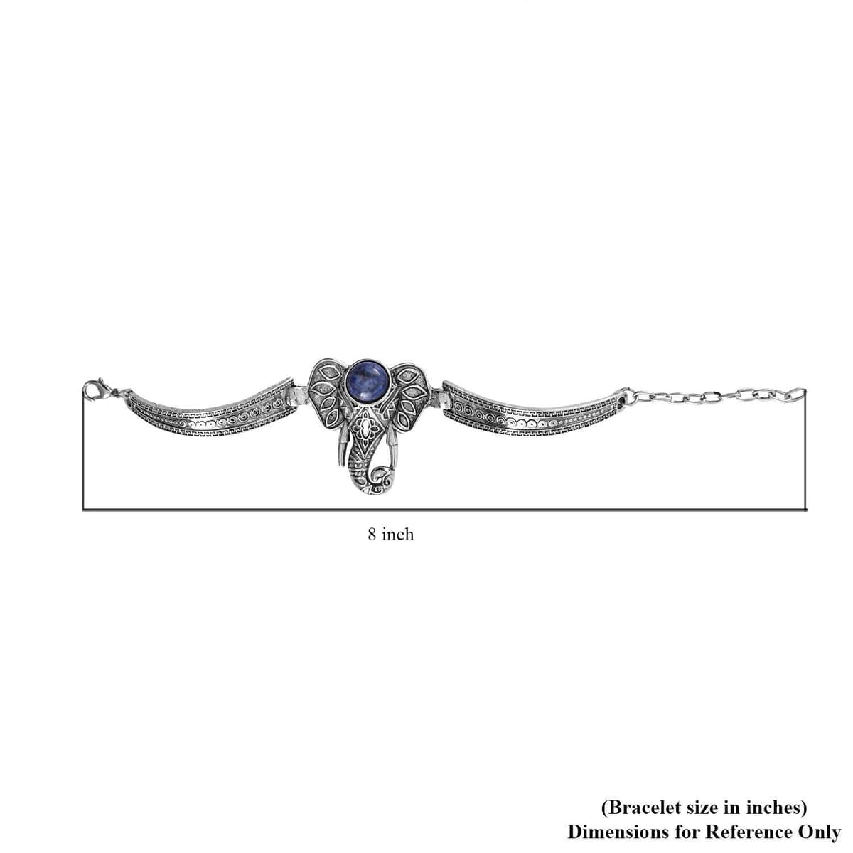 Lapis Lazuli Elephant Bracelet in Silvertone (7-9In) 5.00 ctw image number 5