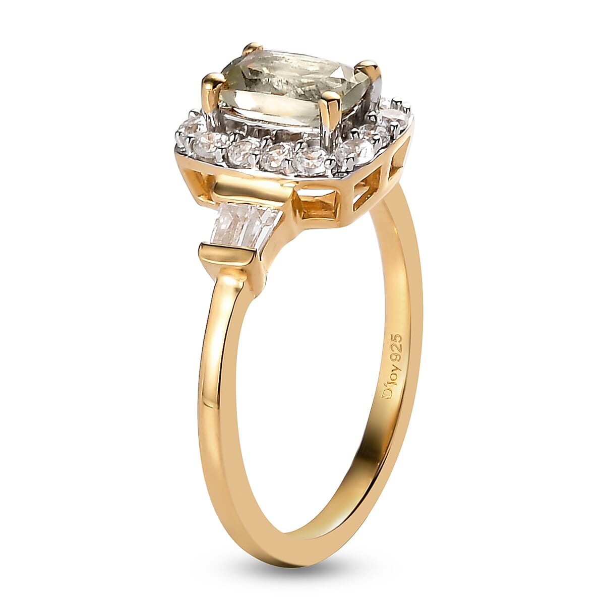 Turkizite and Natural White Zircon Halo Ring in Vermeil Yellow Gold Over Sterling Silver (Size 8.0) 1.15 ctw
