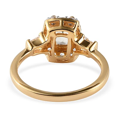 Turkizite and Natural White Zircon Halo Ring in Vermeil Yellow Gold Over Sterling Silver (Size 8.0) 1.15 ctw