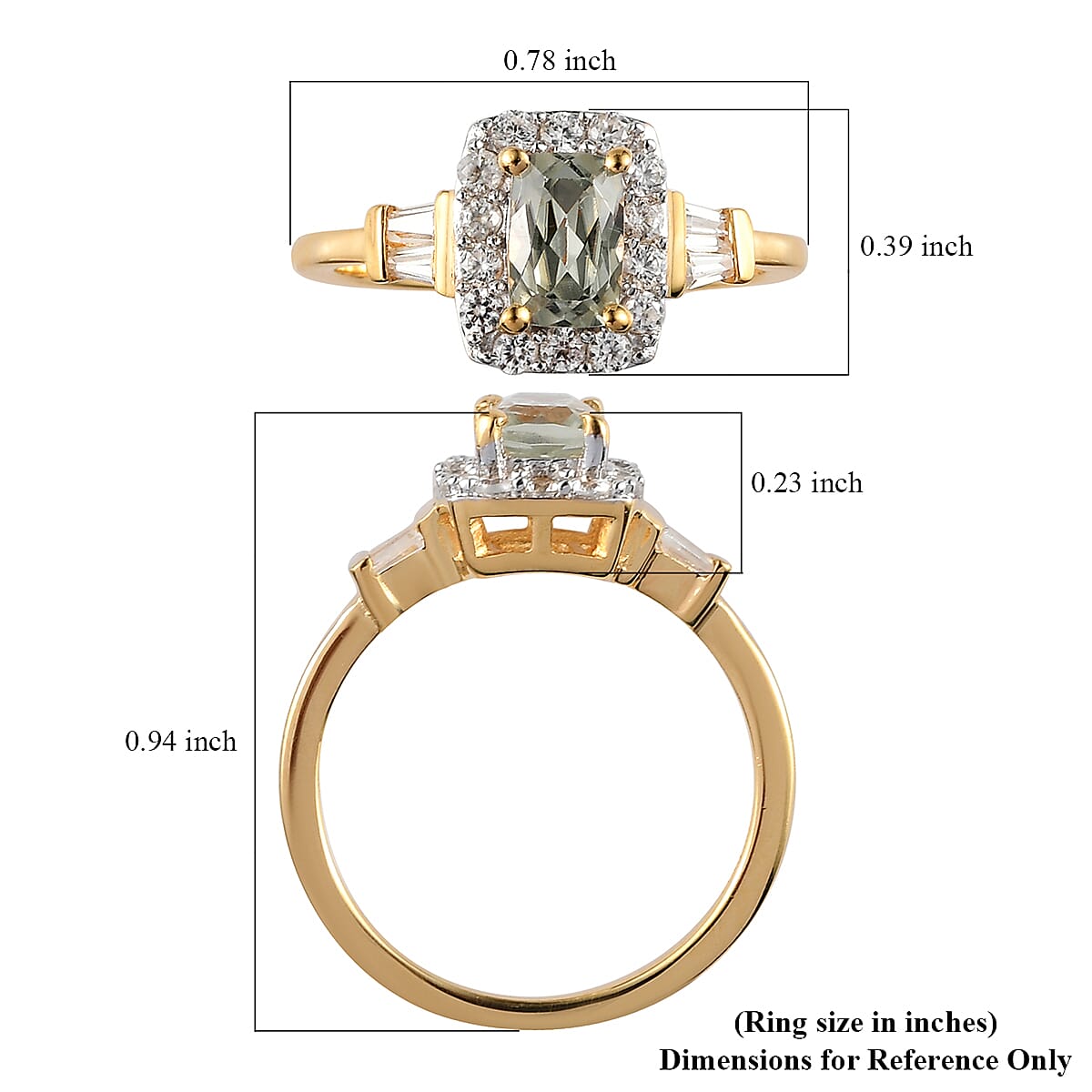 Turkizite and Natural White Zircon Halo Ring in Vermeil Yellow Gold Over Sterling Silver (Size 8.0) 1.15 ctw
