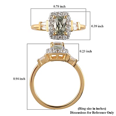 Turkizite and Natural White Zircon Halo Ring in Vermeil Yellow Gold Over Sterling Silver (Size 8.0) 1.15 ctw