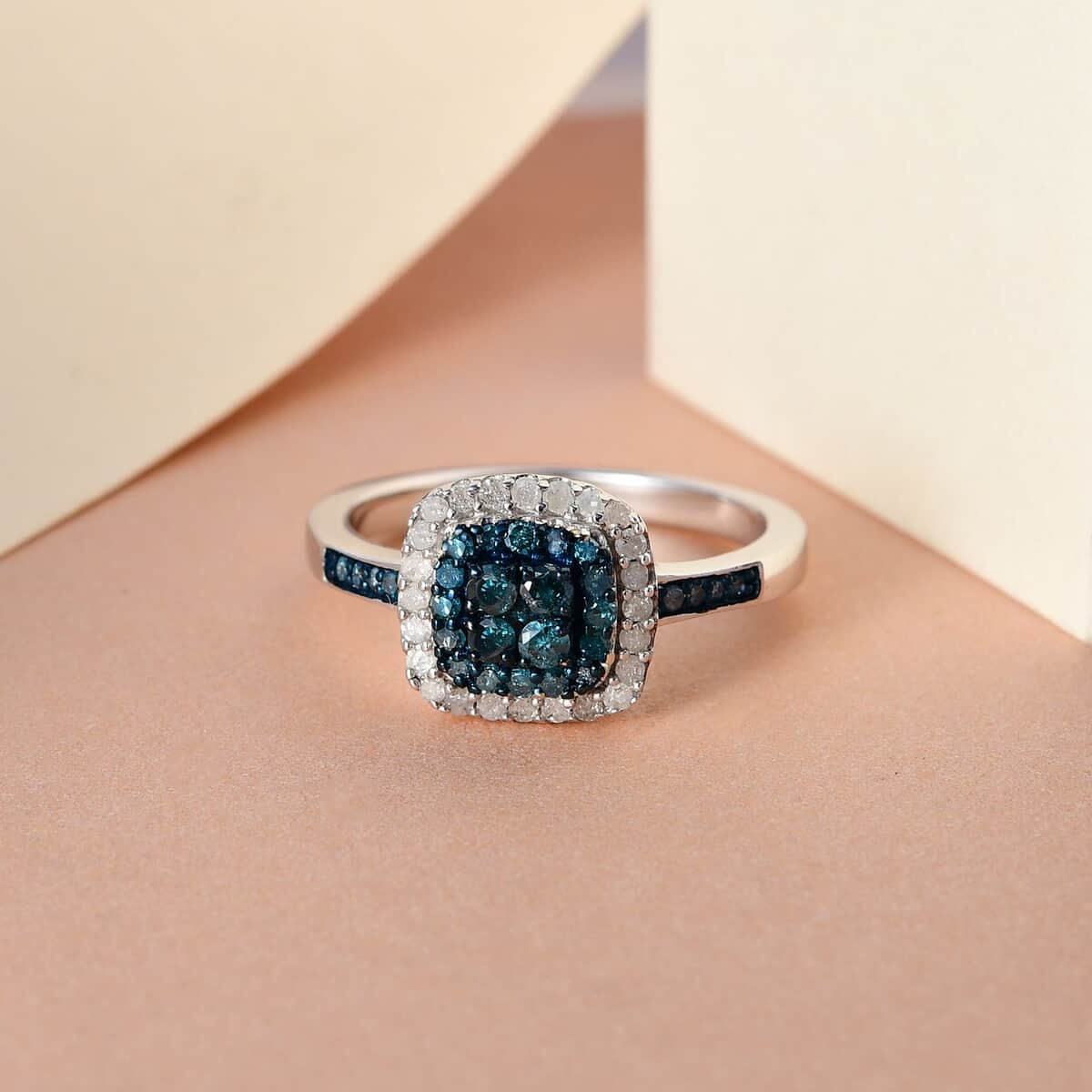 Blue Diamond (IR), Diamond Ring in Rhodium and Platinum Over Sterling Silver (Size 10.0) 0.50 ctw image number 1