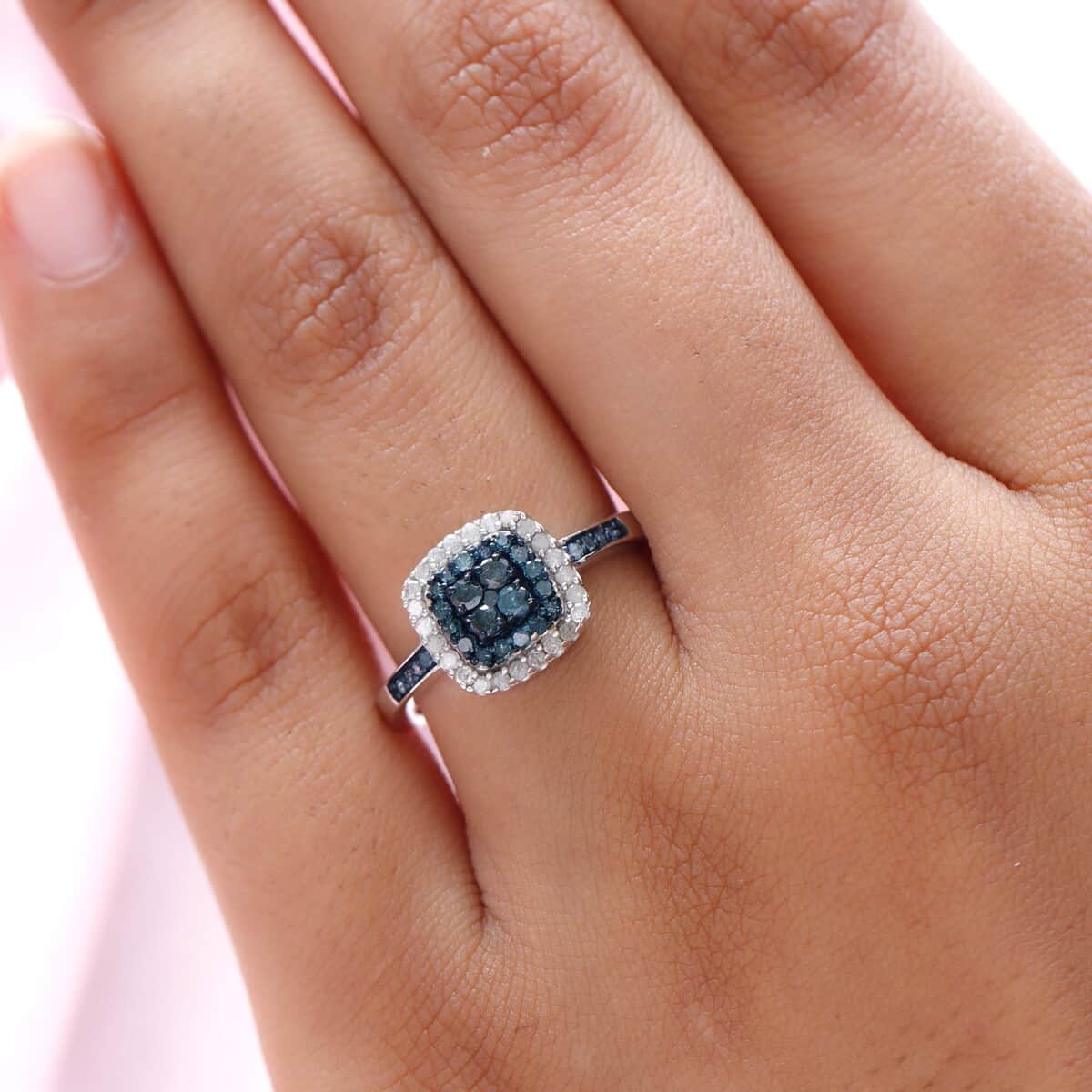 Blue Diamond (IR), Diamond Ring in Rhodium and Platinum Over Sterling Silver (Size 10.0) 0.50 ctw image number 2
