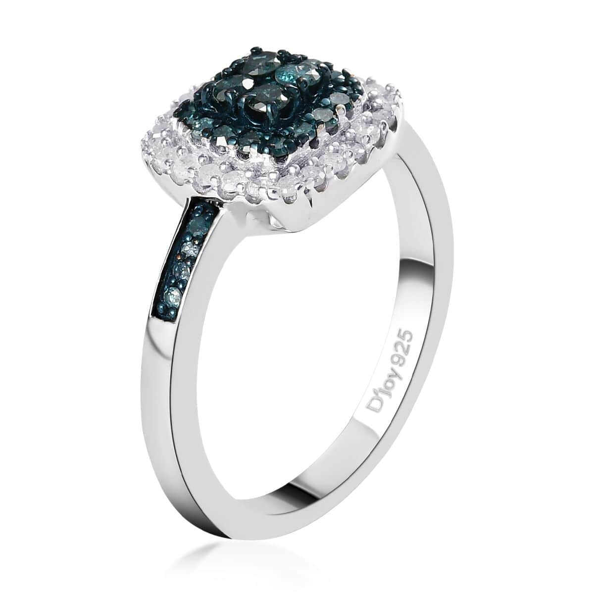 Blue Diamond (IR), Diamond Ring in Rhodium and Platinum Over Sterling Silver (Size 10.0) 0.50 ctw image number 3