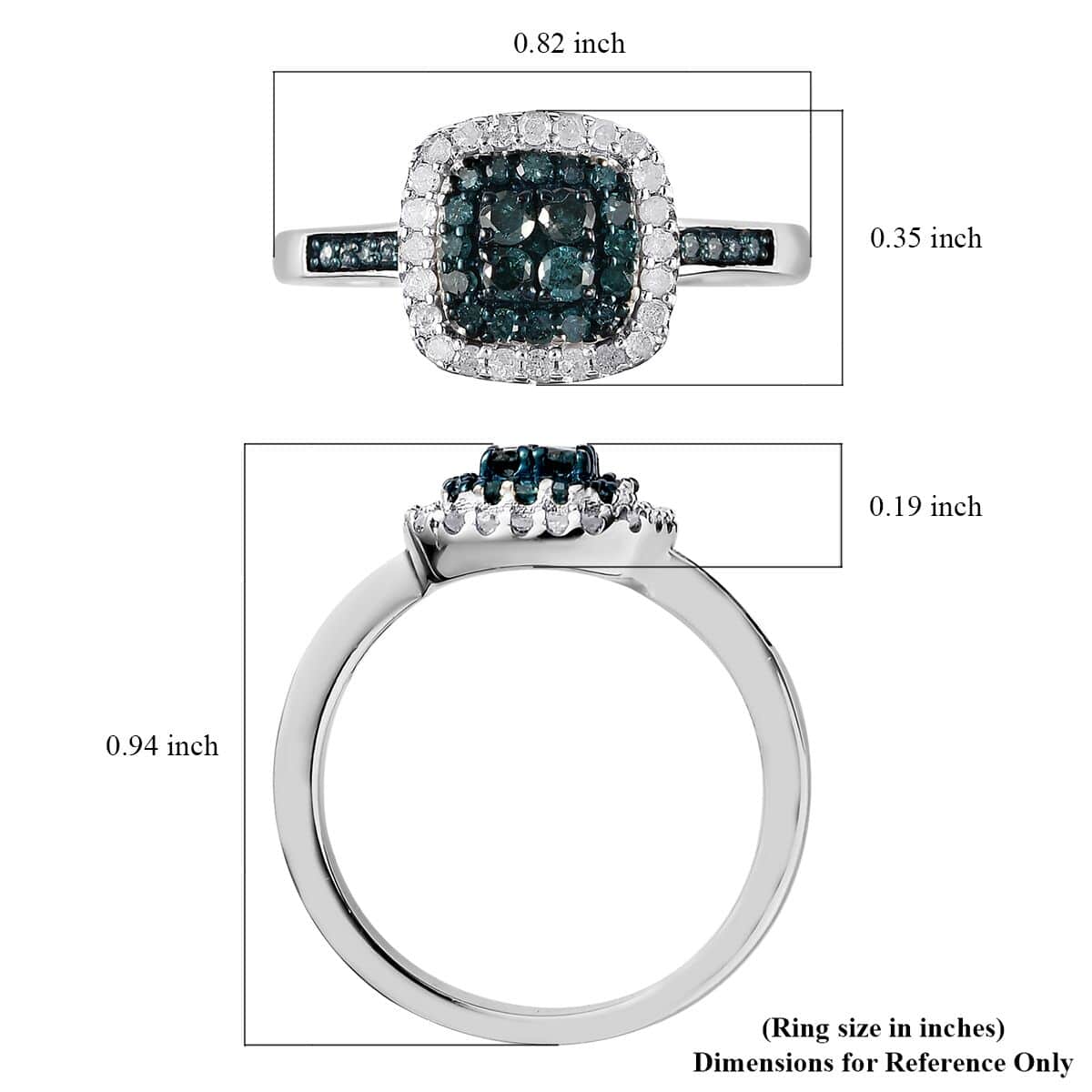 Blue Diamond (IR), Diamond Ring in Rhodium and Platinum Over Sterling Silver (Size 10.0) 0.50 ctw image number 5