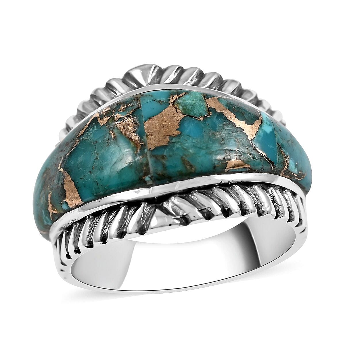 Santa Fe Style Mojave Blue Turquoise Ring in Sterling Silver (Size 10.0) 3.70 ctw