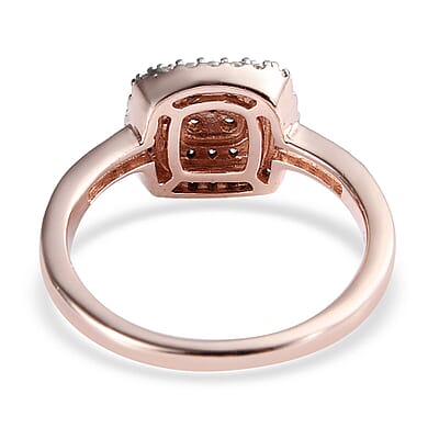 Natural Champagne and White Diamond Ring in Rhodium and Vermeil Rose Gold Over Sterling Silver (Size 10.0) 0.50 ctw