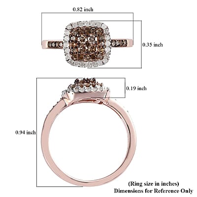 Natural Champagne and White Diamond Ring in Rhodium and Vermeil Rose Gold Over Sterling Silver (Size 10.0) 0.50 ctw