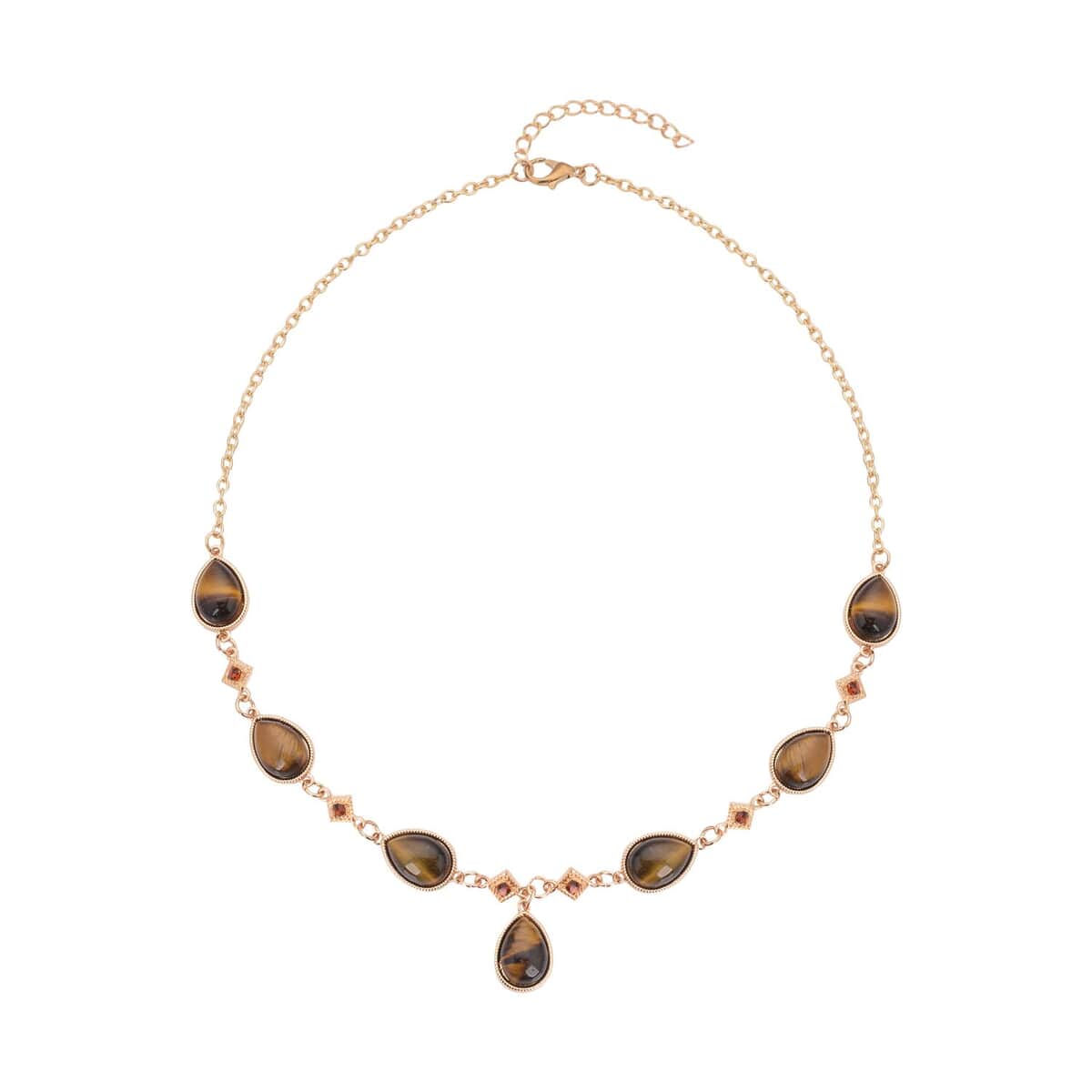 South African Yellow Tiger's Eye and Brown Austrian Crystal Necklace 20 Inches in Goldtone 49.00 ctw image number 0
