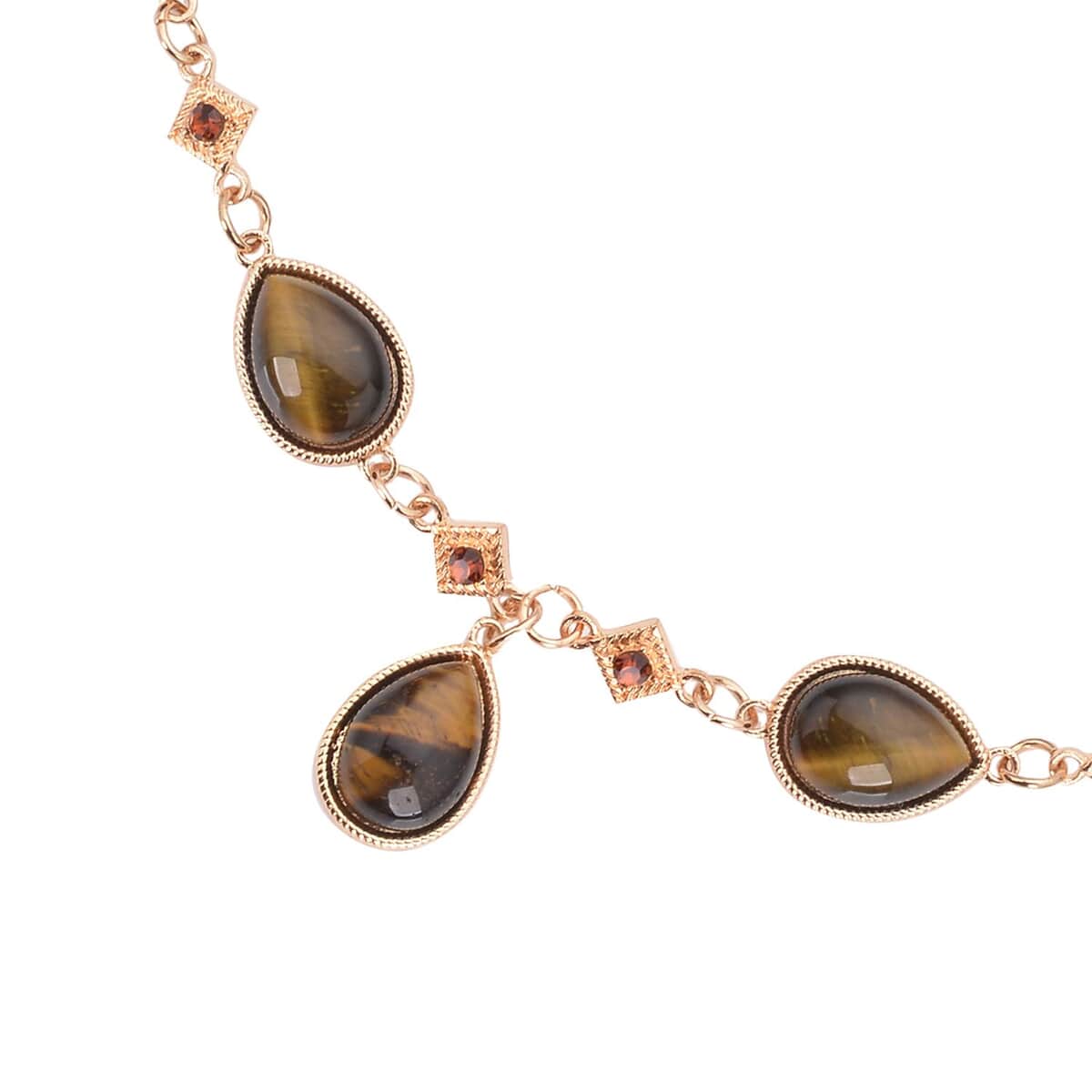 South African Yellow Tiger's Eye and Brown Austrian Crystal Necklace 20 Inches in Goldtone 49.00 ctw image number 2