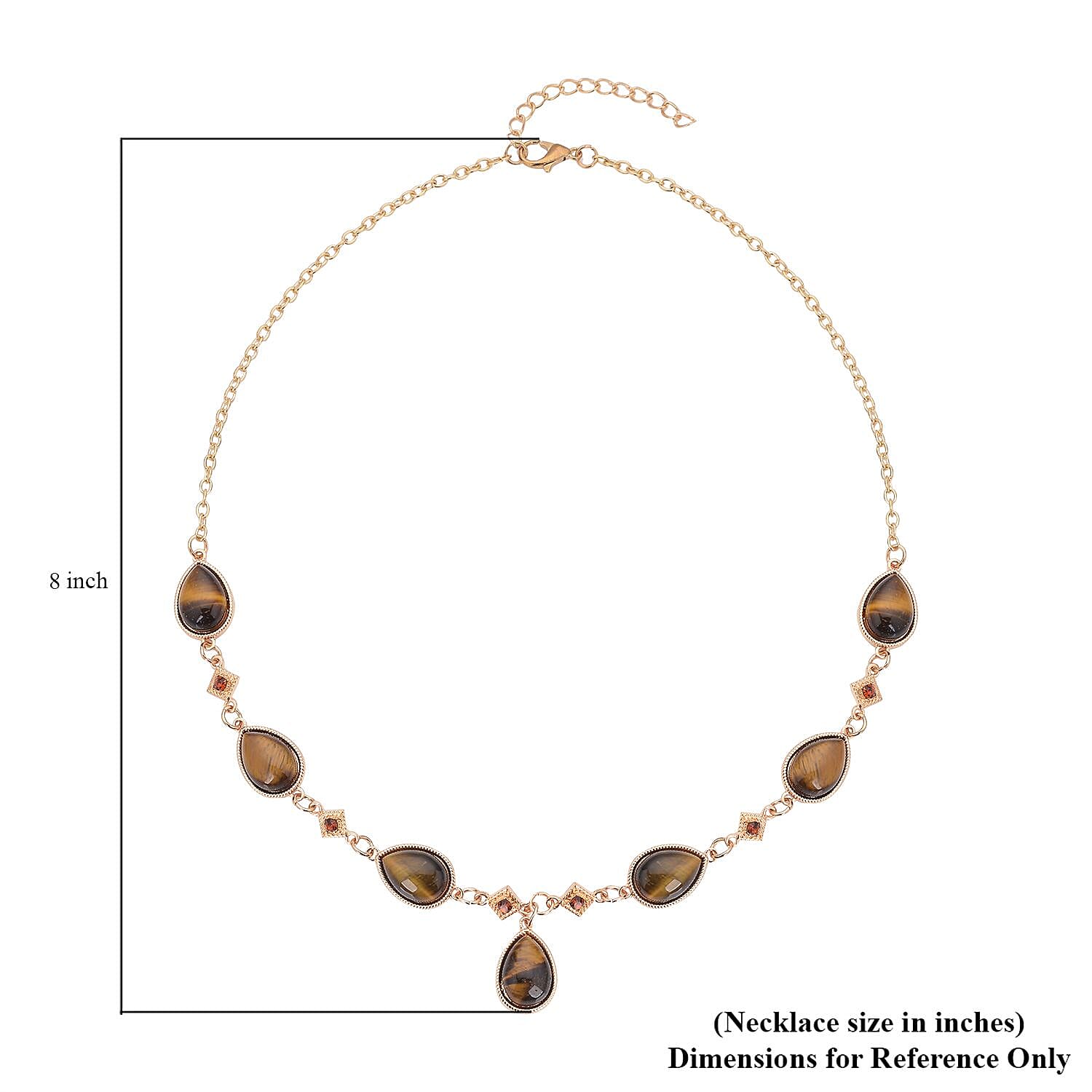 Yellow Tiger's Eye and Brown Austrian Crystal Necklace 20-22 Inches in Goldtone 49.00 ctw