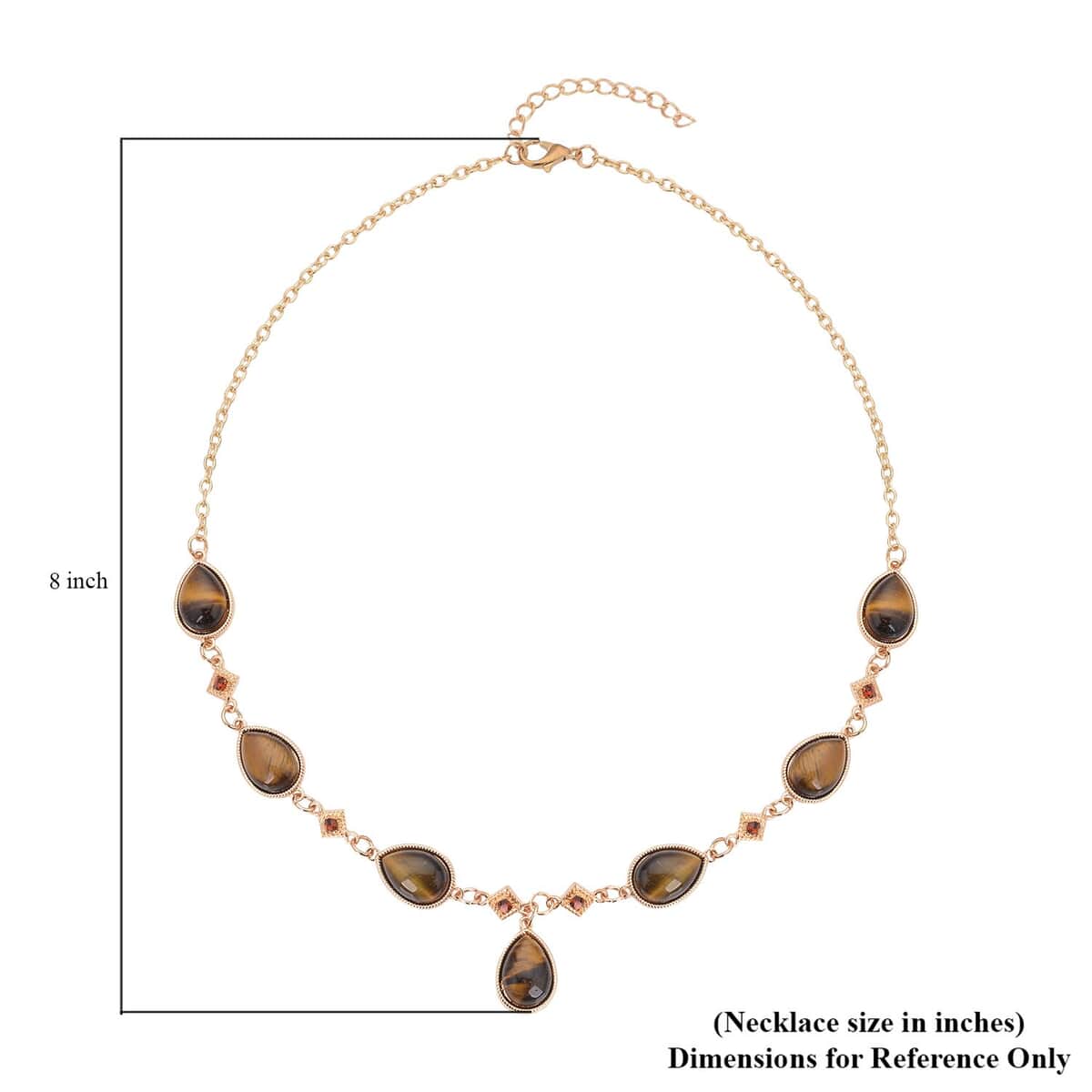 South African Yellow Tiger's Eye and Brown Austrian Crystal Necklace 20 Inches in Goldtone 49.00 ctw image number 4
