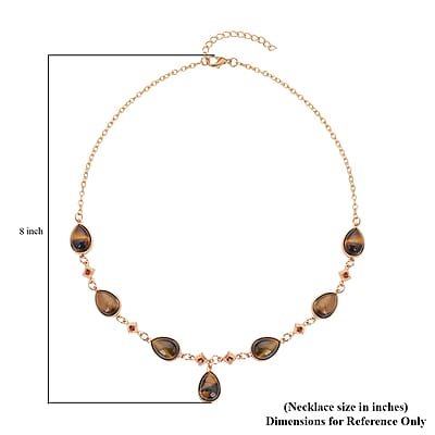 Yellow Tiger's Eye and Brown Austrian Crystal Necklace 20-22 Inches in Goldtone 49.00 ctw