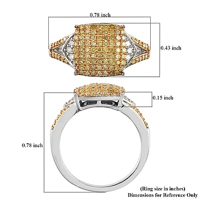 Natural Yellow and White Diamond I3 Cluster Ring in Rhodium and Platinum Over Sterling Silver (Size 10.0) 0.50 ctw