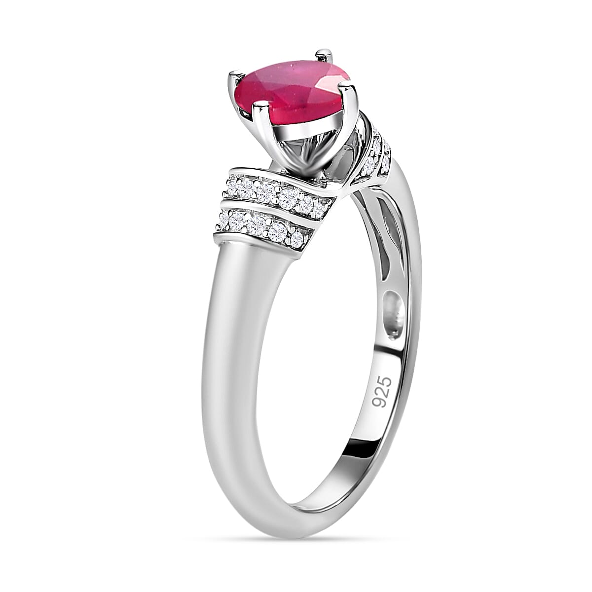 African Ruby and White Zircon 1.60 ctw Ring in Platinum Over Sterling Silver (Size 10.0)