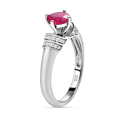 African Ruby and White Zircon 1.60 ctw Ring in Platinum Over Sterling Silver (Size 10.0)