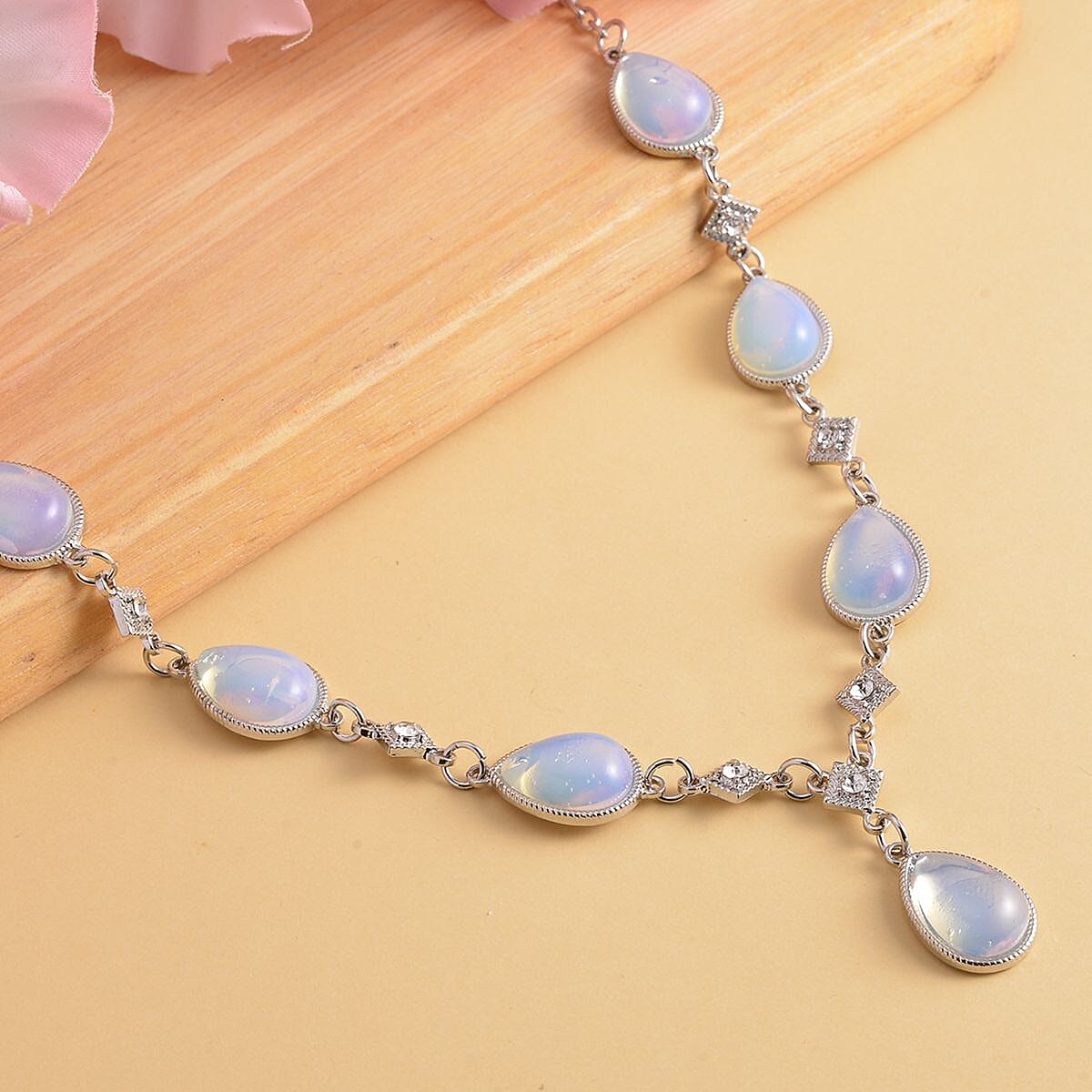 Opalite and Austrian Crystal Necklace 20-22 Inches in Silvertone 49.00 ctw image number 1