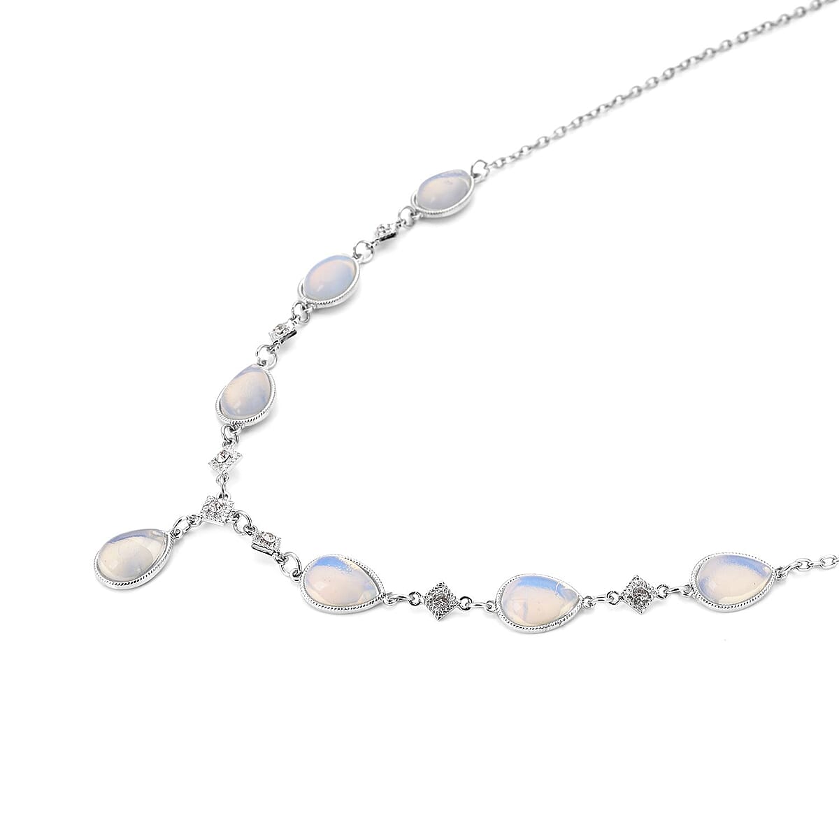 Opalite and Austrian Crystal Necklace 20-22 Inches in Silvertone 49.00 ctw image number 2