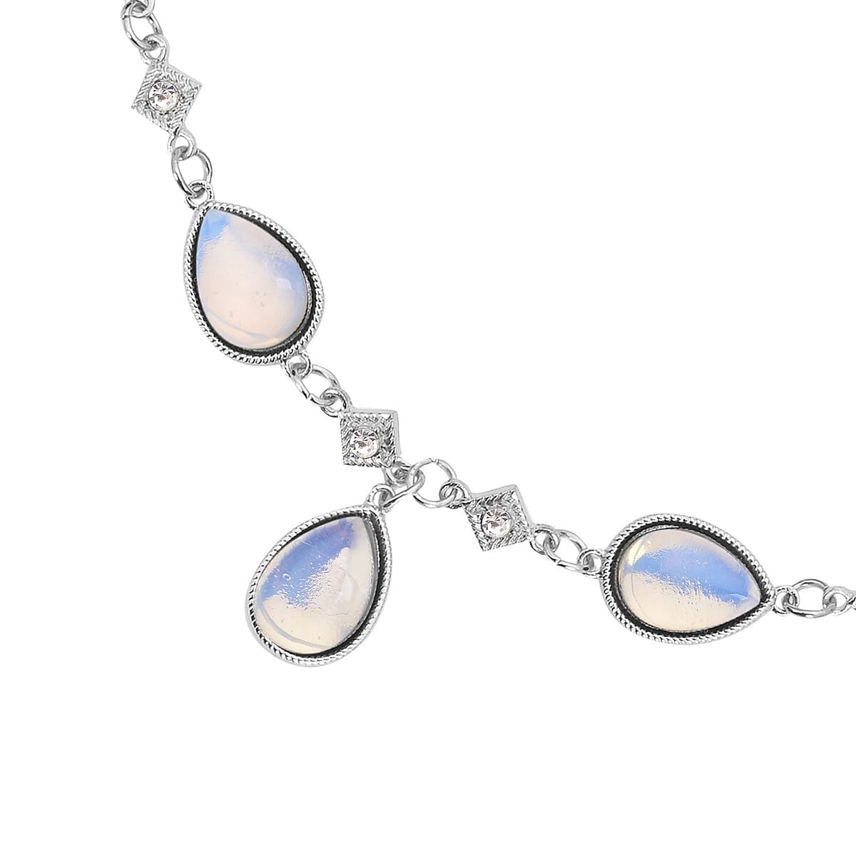 Opalite and Austrian Crystal Necklace 20-22 Inches in Silvertone 49.00 ctw image number 3