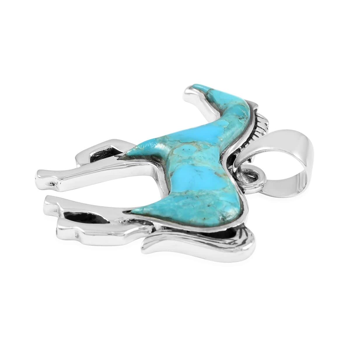 SANTA FE Style Kingman Turquoise Horse Pendant in Sterling Silver 3.40 ctw image number 2