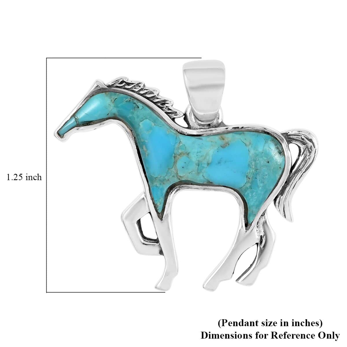 SANTA FE Style Kingman Turquoise Horse Pendant in Sterling Silver 3.40 ctw image number 3