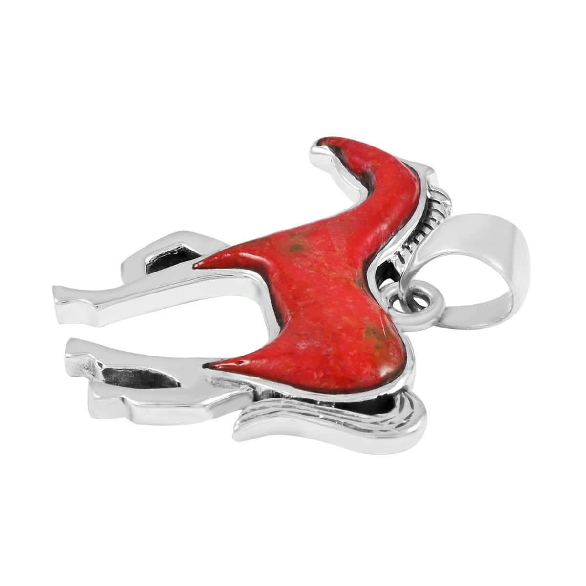 Santa Fe Style Coral Horse Pendant in Sterling Silver image number 2