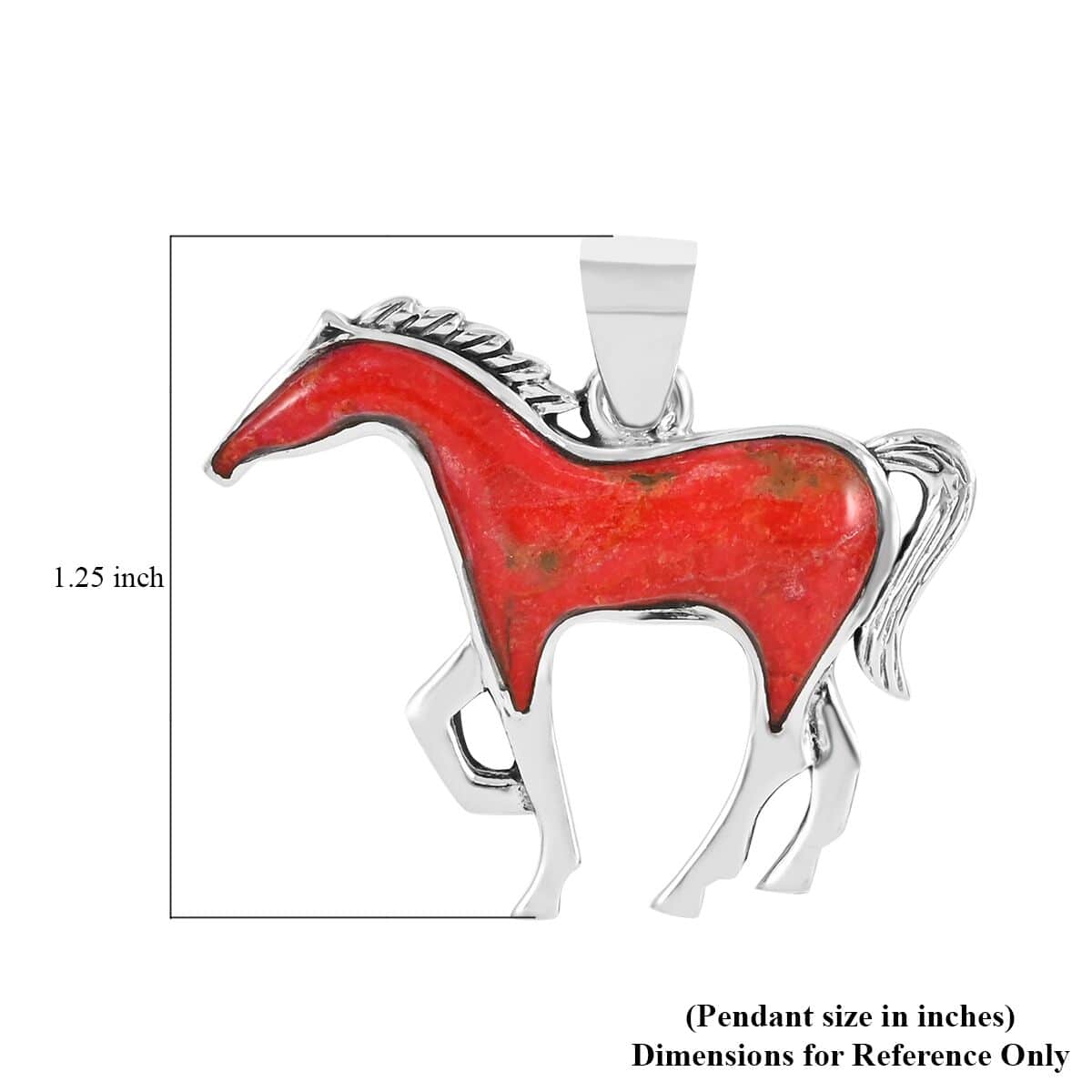 Santa Fe Style Coral Horse Pendant in Sterling Silver image number 3
