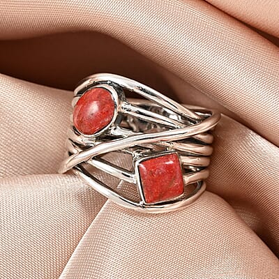 Santa Fe Style Coral Layered Look Ring in Sterling Silver (Size 10.5) 8.40 Grams