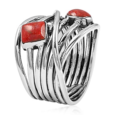 Santa Fe Style Coral Layered Look Ring in Sterling Silver (Size 10.5) 8.40 Grams