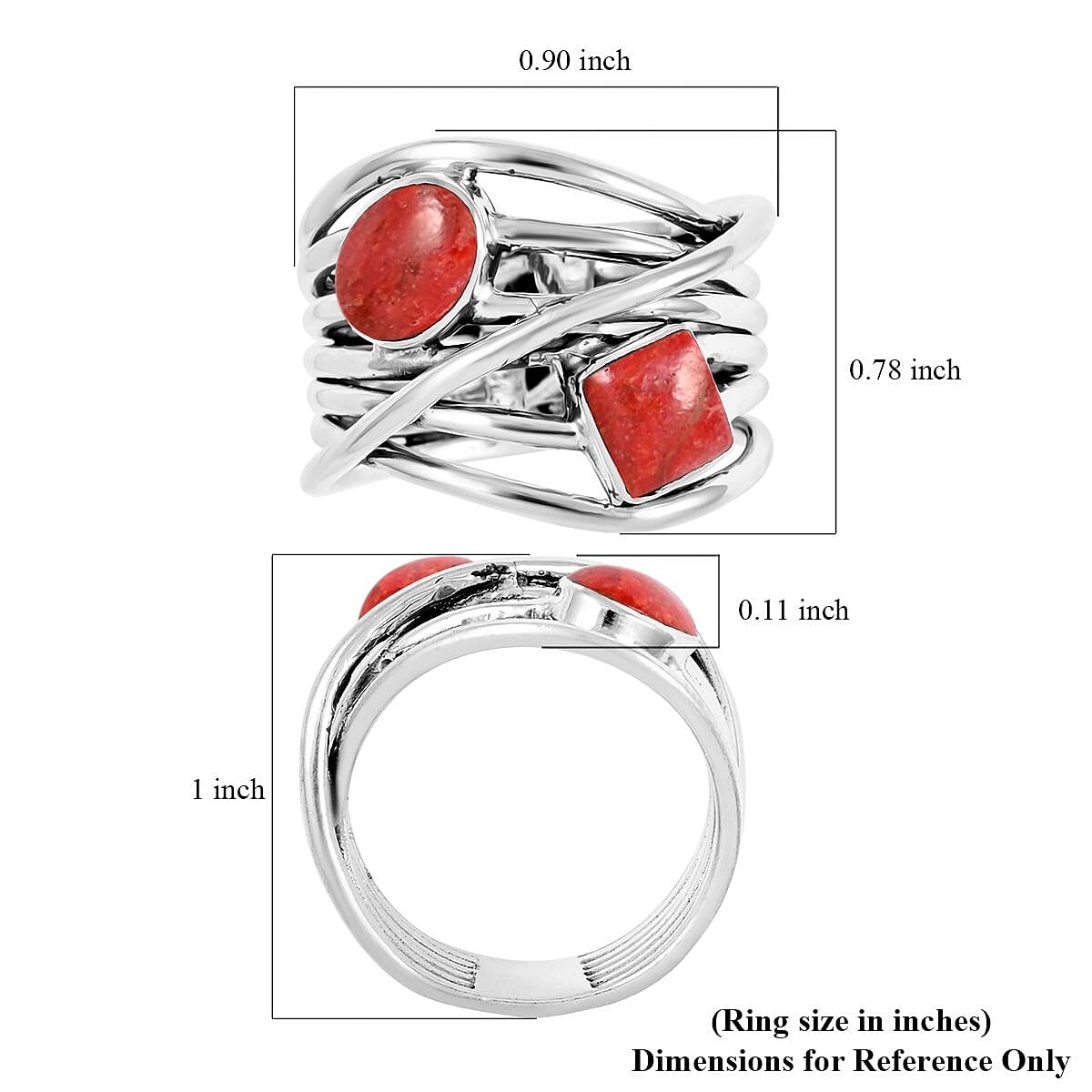 Santa Fe Style Coral Layered Look Ring in Sterling Silver (Size 10.5) 8.40 Grams