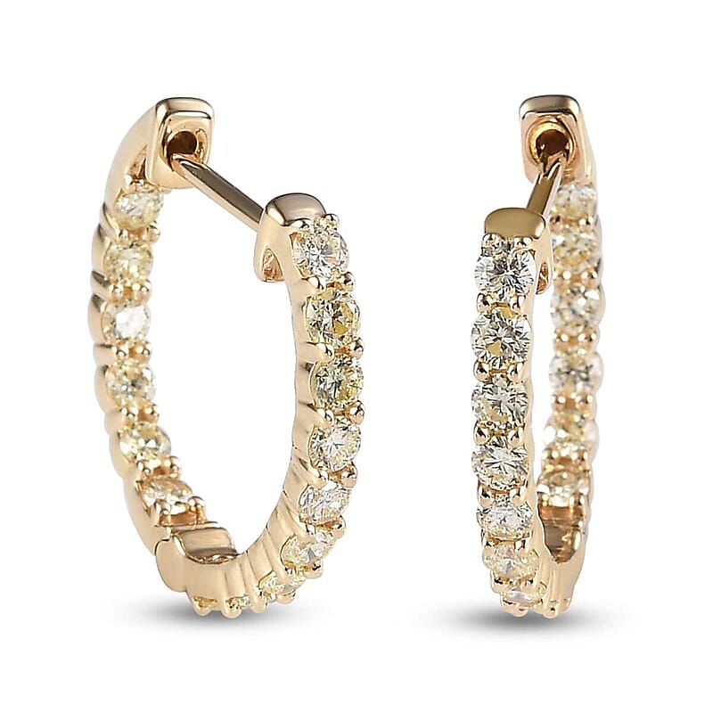 Luxoro 10K Yellow Gold I2-I3 Natural Yellow Diamond Inside Out Hoop Earrings 1.00 ctw
