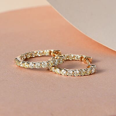 Luxoro 10K Yellow Gold I2-I3 Natural Yellow Diamond Inside Out Hoop Earrings 1.00 ctw