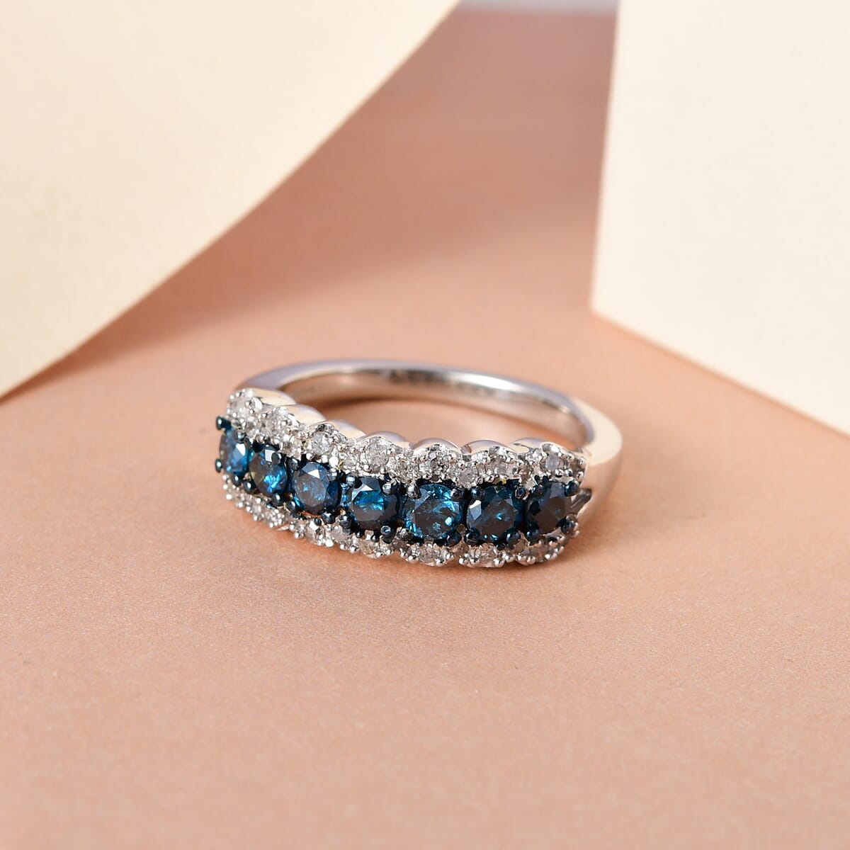 D'Joy Blue and White Diamond 1.00 ctw Ring in Platinum Over Sterling Silver (Size 6.0) image number 1