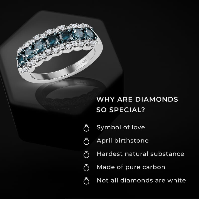D'Joy Blue and White Diamond 1.00 ctw Ring in Platinum Over Sterling Silver (Size 7.0)