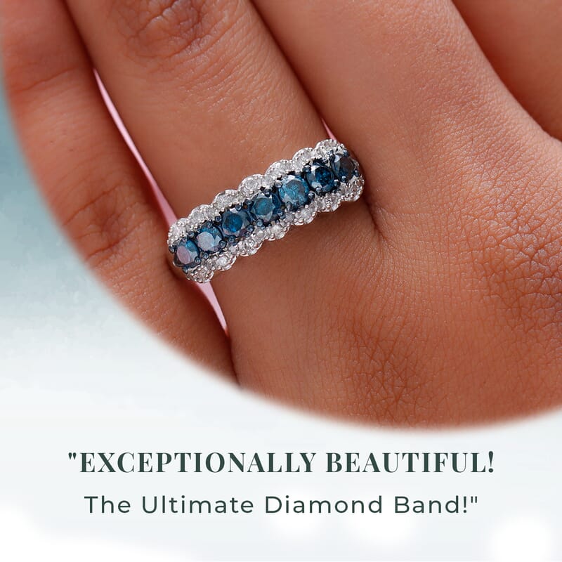 D'Joy Blue and White Diamond 1.00 ctw Ring in Platinum Over Sterling Silver (Size 8.0)