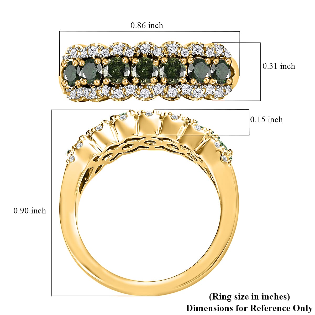 D'Joy Green and White Diamond 1.00 ctw Ring in Vermeil Yellow Gold Over Sterling Silver (Size 10.0) image number 7