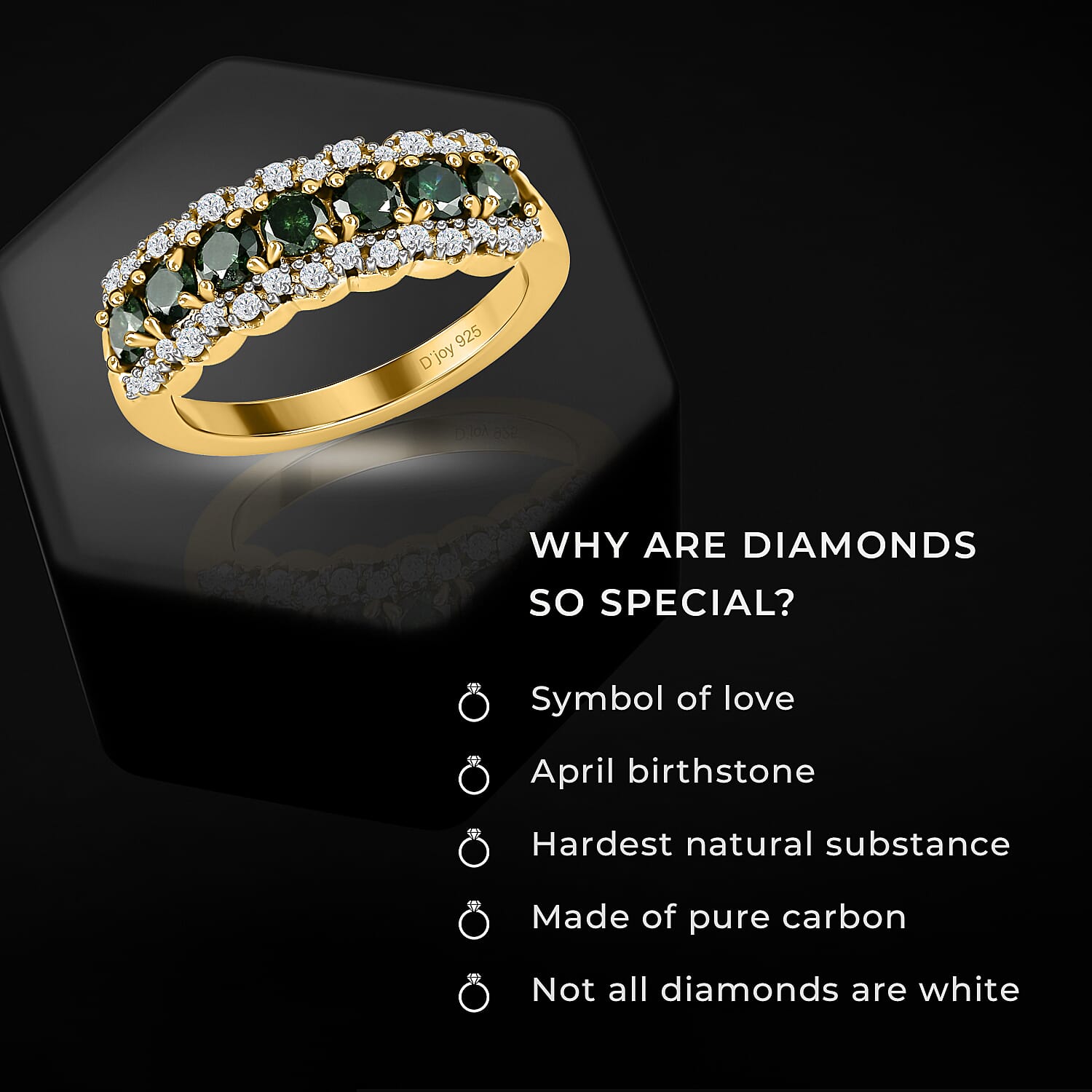 D'Joy Green and White Diamond 1.00 ctw Ring in Vermeil Yellow Gold Over Sterling Silver (Size 6.0)