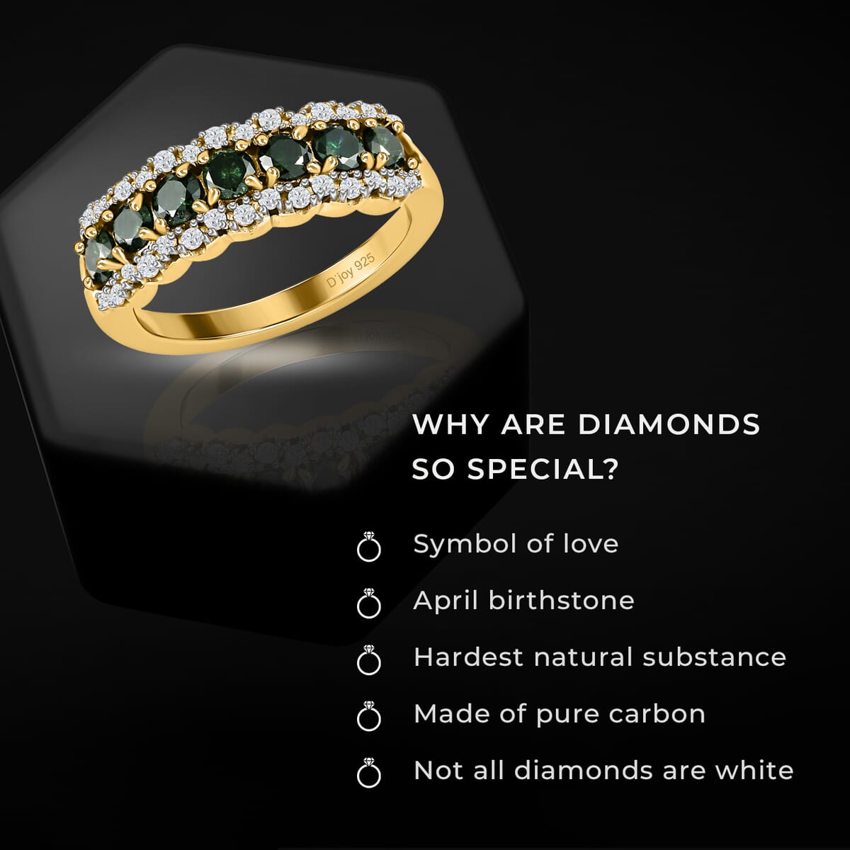 D'Joy Green and White Diamond 1.00 ctw Ring in Vermeil Yellow Gold Over Sterling Silver (Size 7.0) image number 4