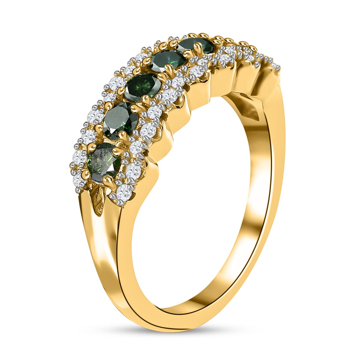 D'Joy Green and White Diamond 1.00 ctw Ring in Vermeil Yellow Gold Over Sterling Silver (Size 7.0) image number 5