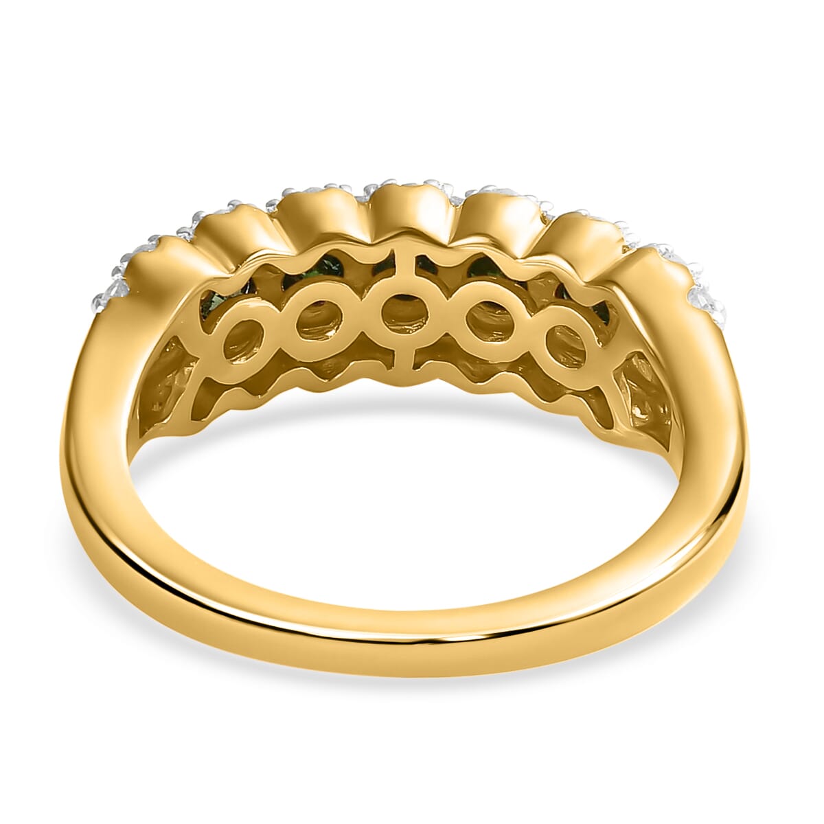 D'Joy Green and White Diamond 1.00 ctw Ring in Vermeil Yellow Gold Over Sterling Silver (Size 7.0) image number 6
